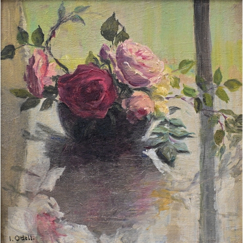 652 - Isabel Odell (British, 1871-1943) - Still life study with roses, oil on canvas, signed lower left, 4... 