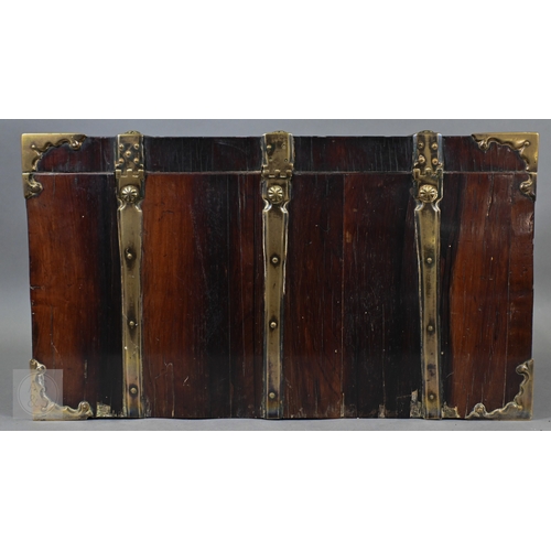 881 - An early 17th century continental brass bound oyster veneered coffer fort, the elaborate brass fitti... 