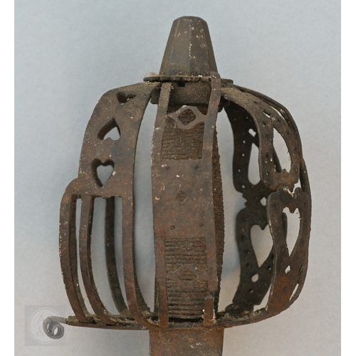 An 18th Century (probably) Scottish basket-hilt sword with 78cm single ...