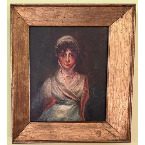 657 - After Sir Thomas Lawrence - Portrait of Mrs Sarah Siddons, oil on canvas, 19th century, 27 x 21.5 cm... 