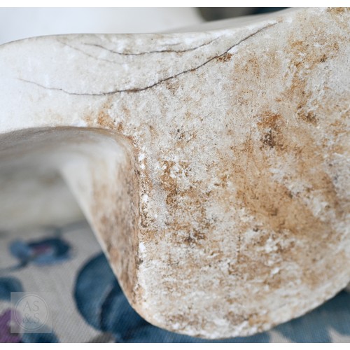 888 - An antique white marble bust of a classical female with ornate hair, on socle base, 62cm high