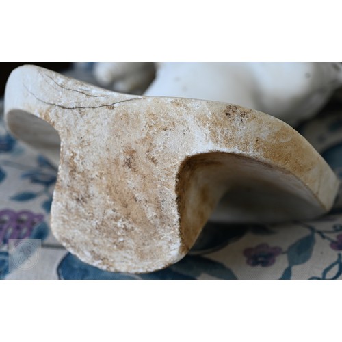 888 - An antique white marble bust of a classical female with ornate hair, on socle base, 62cm high