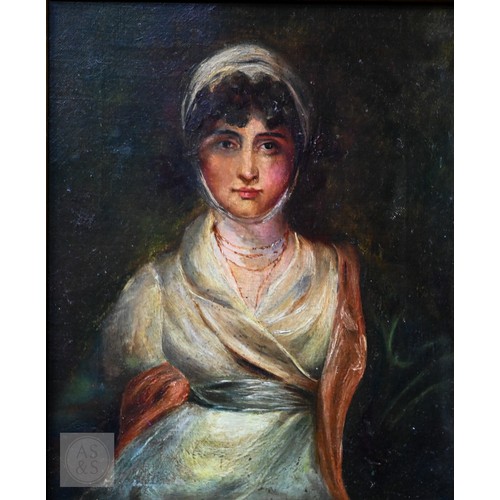 657 - After Sir Thomas Lawrence - Portrait of Mrs Sarah Siddons, oil on canvas, 19th century, 27 x 21.5 cm... 