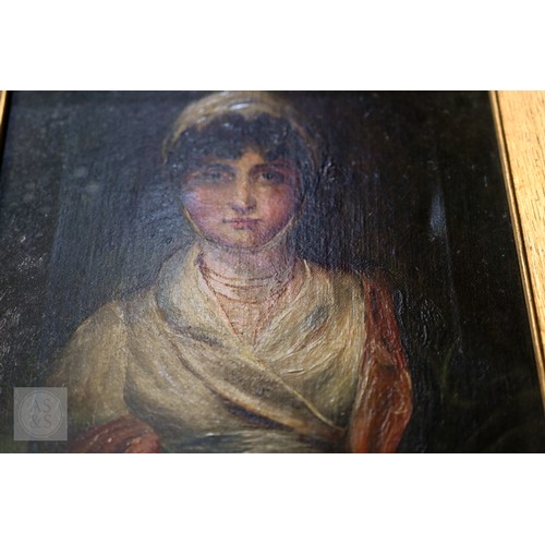 657 - After Sir Thomas Lawrence - Portrait of Mrs Sarah Siddons, oil on canvas, 19th century, 27 x 21.5 cm... 