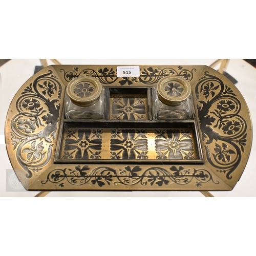 515 - A 19th century Continental contre-boulle type inkstand (inlays are wood veneers, not tortoiseshell),... 