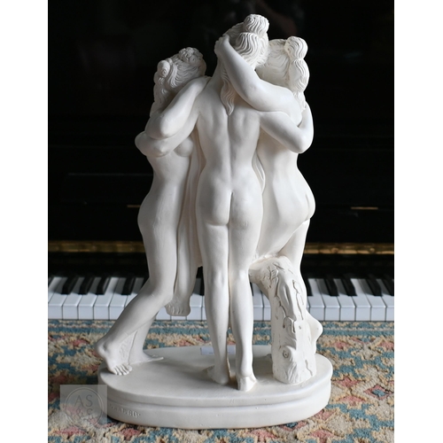 434 - The Three Graces, a Parian style figure group raised on an oval base