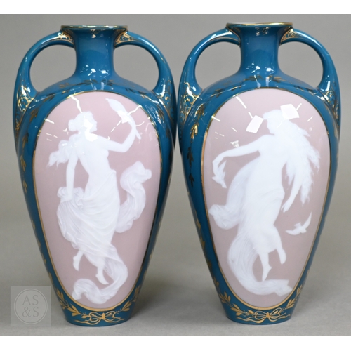 554 - A German ceramic bulbous vase with p&acirc;te-sur-p&acirc;te medallions depicting profiles of Renais... 