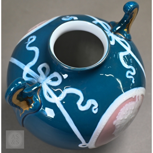 554 - A German ceramic bulbous vase with p&acirc;te-sur-p&acirc;te medallions depicting profiles of Renais... 