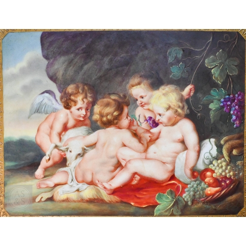 399 - A 19th Century Vienna porcelain cabinet tray, painted with Rubens' 'Christ and John the Baptist as C... 
