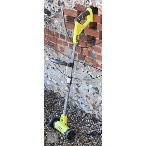 13 - A Hyundai petrol brush cutter c/with straps to/with a Honda 4.5 HP petrol hover mower and a Ryobi On... 