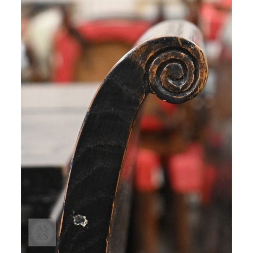 132 - A substantial Chinese black painted extending dining table with four optional leaves, each section i... 