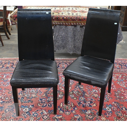 132 - A substantial Chinese black painted extending dining table with four optional leaves, each section i... 