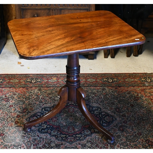 160 - A 19th century mahogany tilt-top side table on turned column and outswept legs with turned feet, 76 ... 