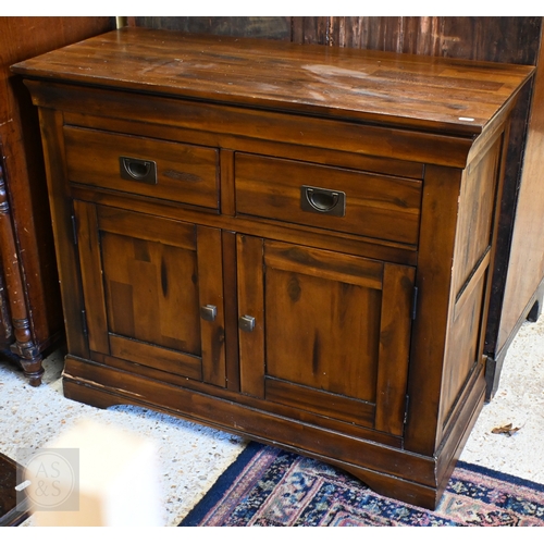 210 - J B Global - A modern stained hardwood side cabinet with two drawers over panelled cupboards, 98 x 4... 