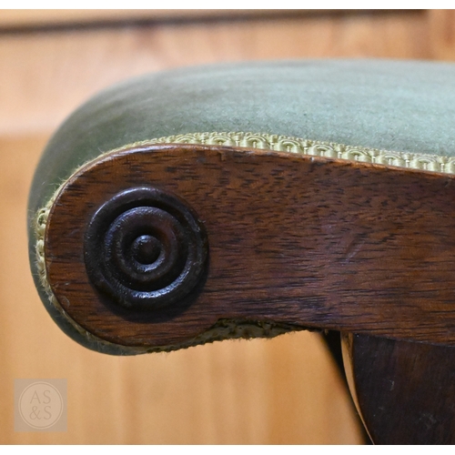 267 - A Regency style mahogany stool with green dralon fabric covered seat