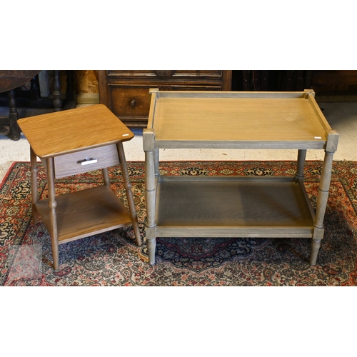 274 - A modern stained two-tier side table with turned supports, 70 x 46 x 60 cm high, to/w a two-tier lam... 