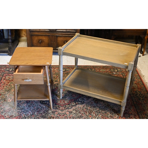 274 - A modern stained two-tier side table with turned supports, 70 x 46 x 60 cm high, to/w a two-tier lam... 