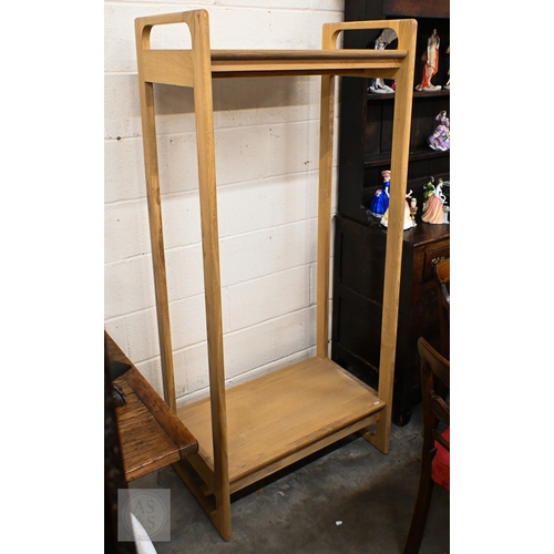 298 - Modern light oak freestanding clothes rail with open frame, 80 x 50 x 176 cm high
