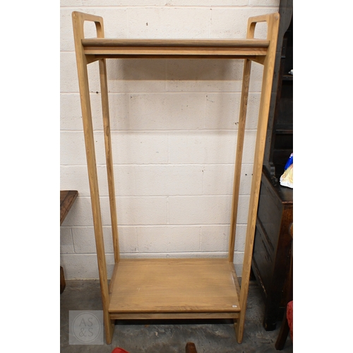 298 - Modern light oak freestanding clothes rail with open frame, 80 x 50 x 176 cm high