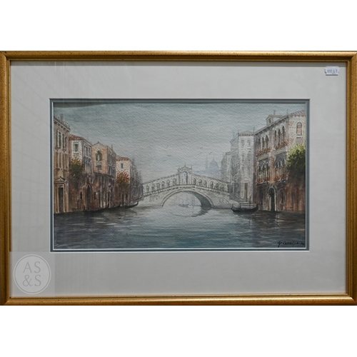 338 - Six various pictures - two Venetian watercolour views; E S Wimperis - two of Bosham, watercolour; an... 