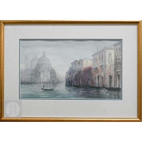 338 - Six various pictures - two Venetian watercolour views; E S Wimperis - two of Bosham, watercolour; an... 