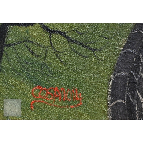 352 - Cosa - Girl walking a dog, oil on canvas, signed and dated 2014, 43 x 63 cm to/w Cerado - A Guatemal... 