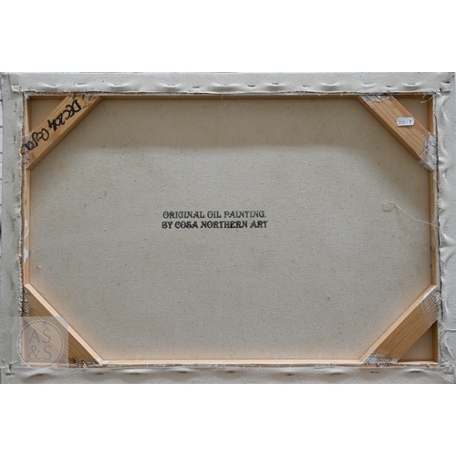 352 - Cosa - Girl walking a dog, oil on canvas, signed and dated 2014, 43 x 63 cm to/w Cerado - A Guatemal... 