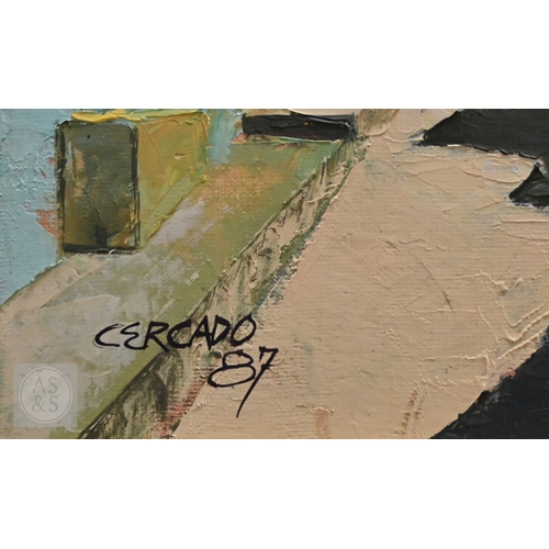 352 - Cosa - Girl walking a dog, oil on canvas, signed and dated 2014, 43 x 63 cm to/w Cerado - A Guatemal... 