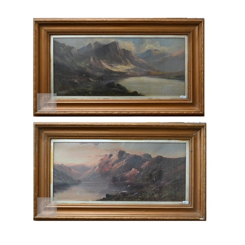 358 - A Rawling? - Scottish loch and mountain views, oil on canvas, 25 x 55 cm (2)