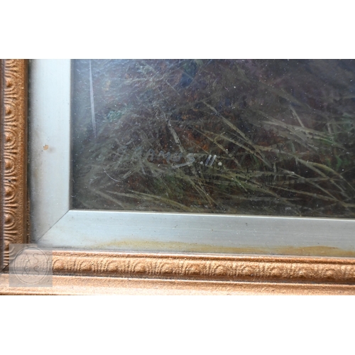 358 - A Rawling? - Scottish loch and mountain views, oil on canvas, 25 x 55 cm (2)