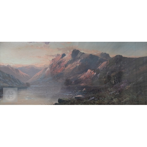 358 - A Rawling? - Scottish loch and mountain views, oil on canvas, 25 x 55 cm (2)