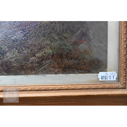 358 - A Rawling? - Scottish loch and mountain views, oil on canvas, 25 x 55 cm (2)