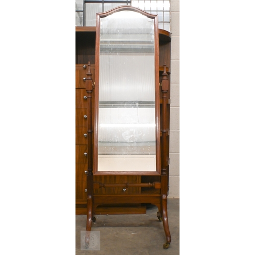 379 - A Victorian style mahogany framed cheval mirror, 56 cm wide x 165 cm high