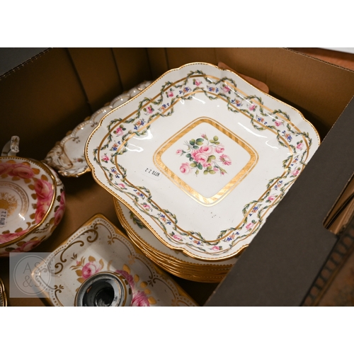410 - An early 19th century Spode (probably) rose-painted and gilded tea service, thirty one pieces, to/w ... 