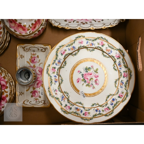 410 - An early 19th century Spode (probably) rose-painted and gilded tea service, thirty one pieces, to/w ... 