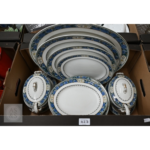 427 - A Royal Doulton pottery dinner service, fifty two pieces including covers (2 boxes)