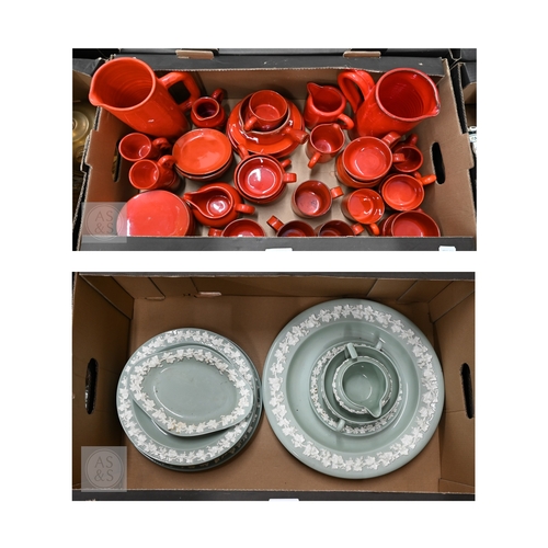 428 - A selection of Wedgwood Queen's Ware tableware, to/w various French red-glazed coffee ware, includin... 