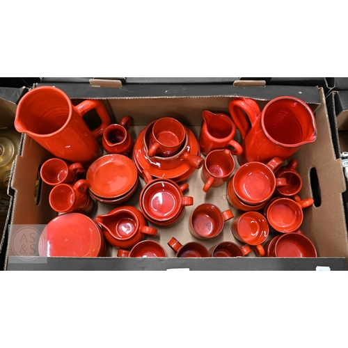 428 - A selection of Wedgwood Queen's Ware tableware, to/w various French red-glazed coffee ware, includin... 