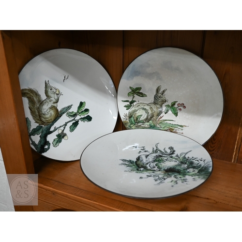 436 - Chinese export tea caddy, to/w a Victorian Pinder Bourne & Co fruit service, printed with wildli... 