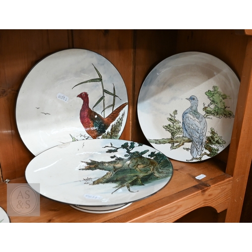 436 - Chinese export tea caddy, to/w a Victorian Pinder Bourne & Co fruit service, printed with wildli... 