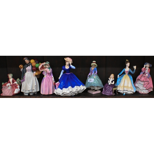 438 - Fifteen Royal Doulton figures: 'Pantalettes' HN1362 (hairline crack under base), 'Miss Demure' HN140... 