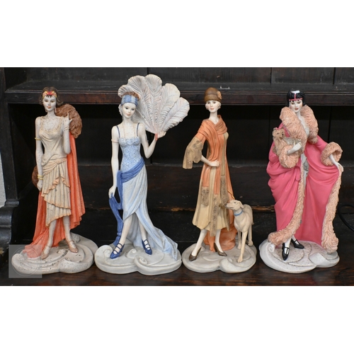 439 - An Art Deco style bronzed exotic dancer on illuminated Tiffany-style plinth, to/w four Coalport 'Roa... 