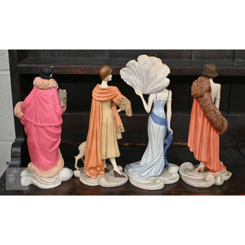 439 - An Art Deco style bronzed exotic dancer on illuminated Tiffany-style plinth, to/w four Coalport 'Roa... 