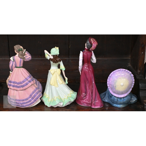 439 - An Art Deco style bronzed exotic dancer on illuminated Tiffany-style plinth, to/w four Coalport 'Roa... 