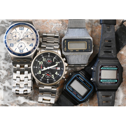 458 - Eight various gentlemen's wristwatches and five ladies' watches, to/w a quantity of costume jeweller... 