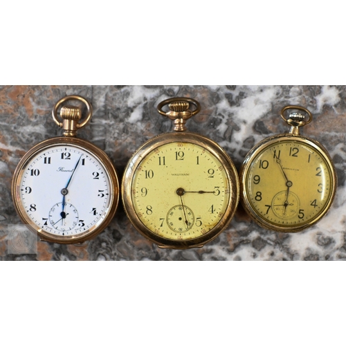 459 - Five gilt metal pocket watches with top-wind movements, to/w three other pocket watches and a wristw... 
