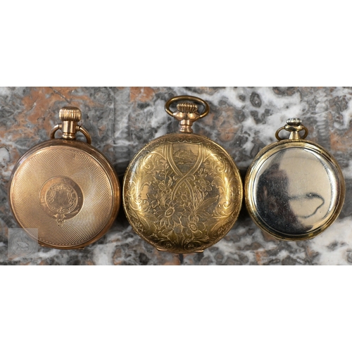 459 - Five gilt metal pocket watches with top-wind movements, to/w three other pocket watches and a wristw... 