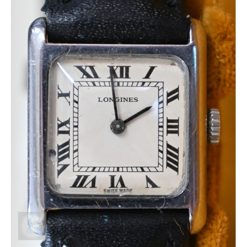 460 - A lady's Longines wristwatch with square dial c/w box and paperwork