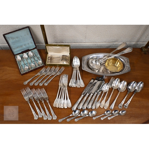 471 - A quantity of Continental flatware, a bread dish and a sugar basin, to/w a part set of stainless ste... 