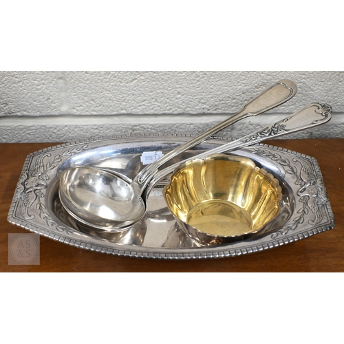 471 - A quantity of Continental flatware, a bread dish and a sugar basin, to/w a part set of stainless ste... 